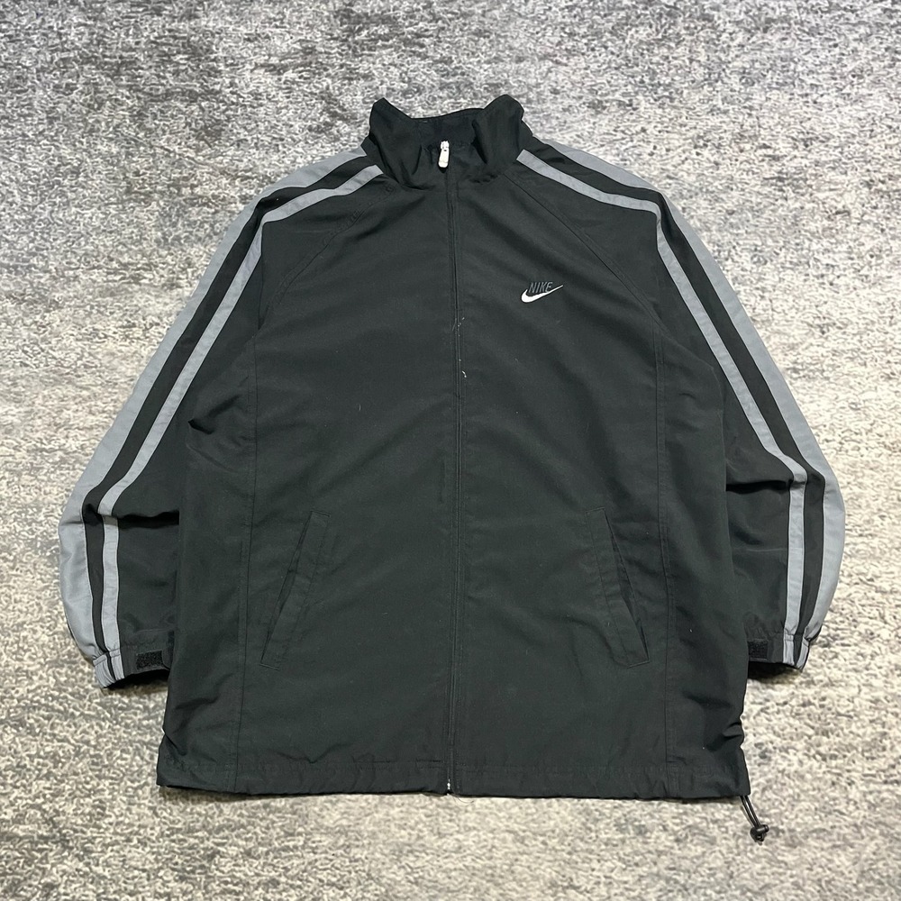 Vintage Nike Track Jacket Windbreaker Mens Large Black gray Mini Swoosh Y2K